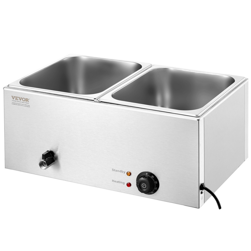 Calentador de alimentos eléctrico comercial VEVOR 2 sartenes 18 qt baño maría