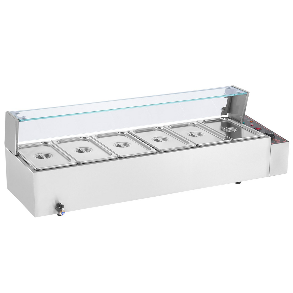 Calentador de alimentos eléctrico comercial VEVOR para mostrador tipo buffet de 6 x 5 cuartos con protector de vidrio