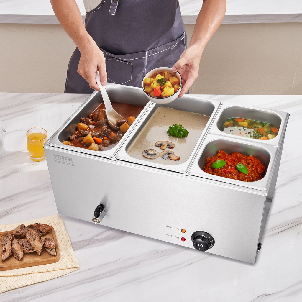 Calentador de alimentos eléctrico comercial VEVOR 4 sartenes 16,4 qt baño maría