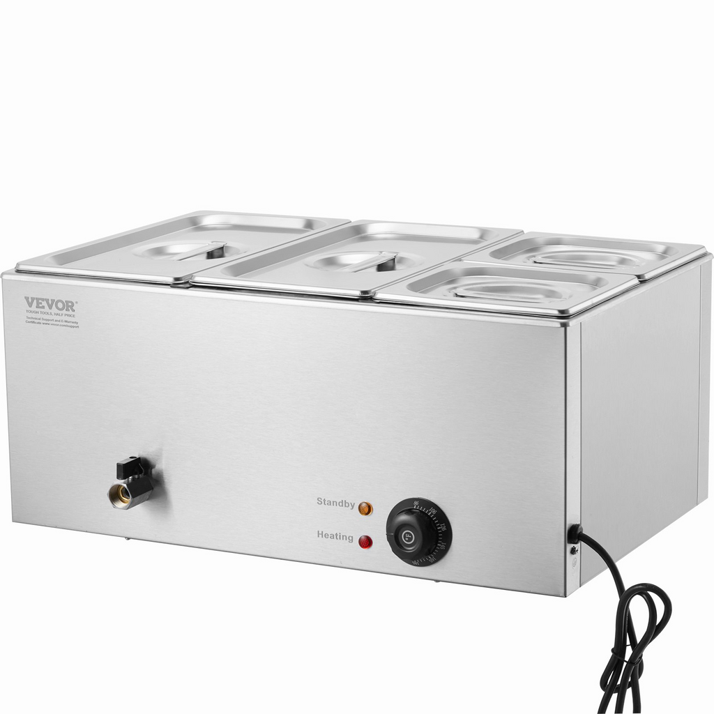 Calentador de alimentos eléctrico comercial VEVOR 4 sartenes 16,4 qt baño maría