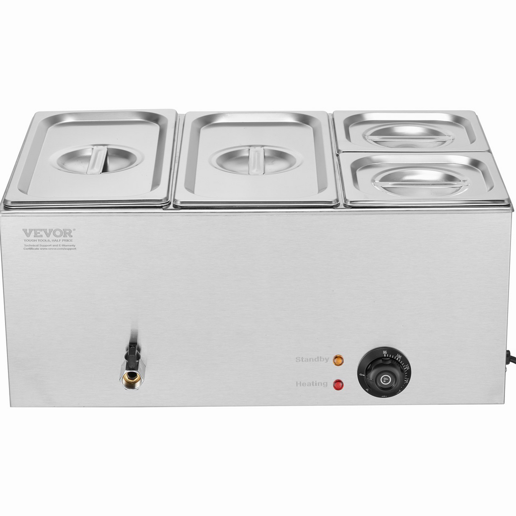 Calentador de alimentos eléctrico comercial VEVOR 4 sartenes 16,4 qt baño maría