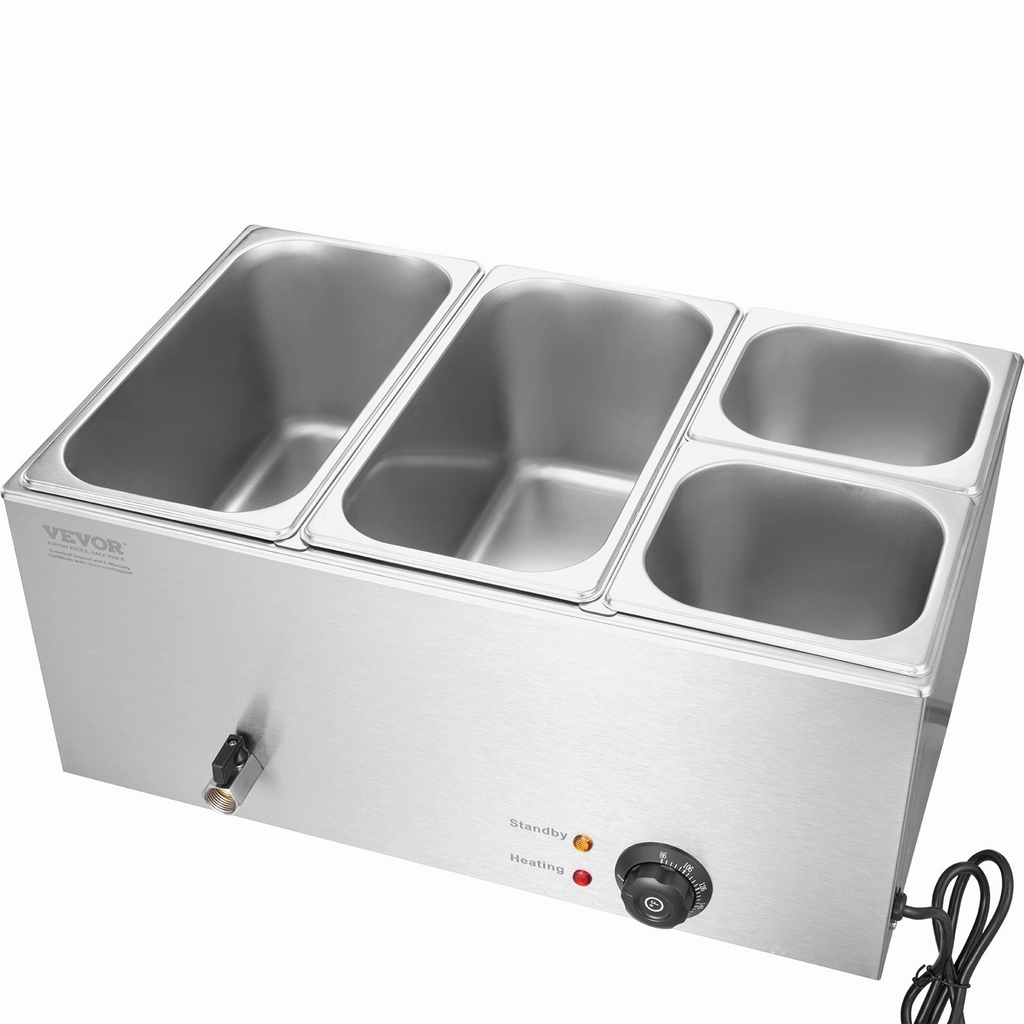 Calentador de alimentos eléctrico comercial VEVOR 4 sartenes 16,4 qt baño maría