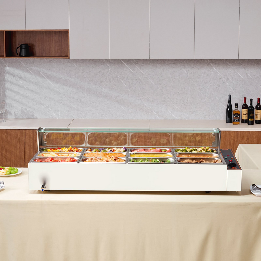 Calentador de alimentos eléctrico comercial VEVOR para mostrador tipo buffet de 12 x 5 cuartos con protector de vidrio