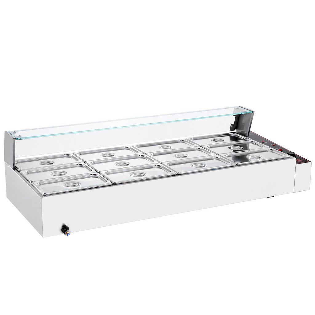 Calentador de alimentos eléctrico comercial VEVOR para mostrador tipo buffet de 12 x 5 cuartos con protector de vidrio