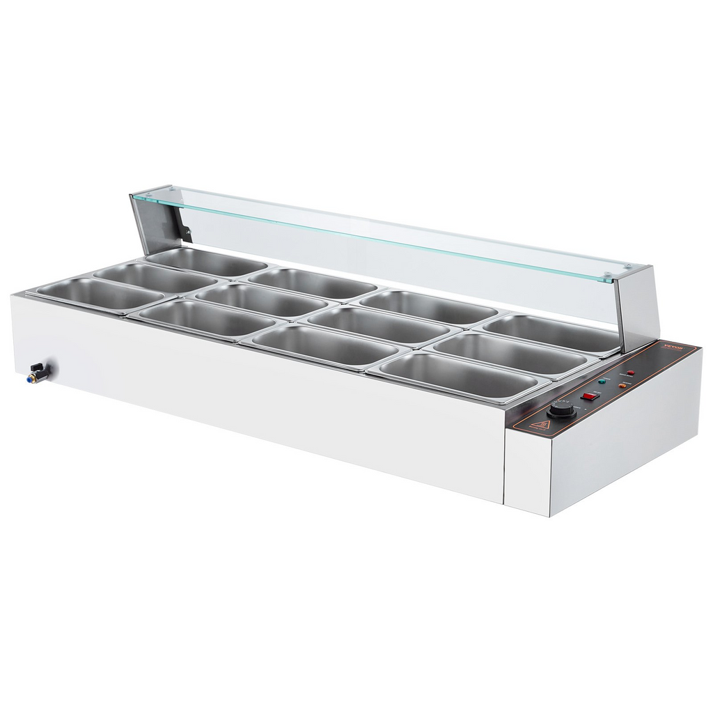 Calentador de alimentos eléctrico comercial VEVOR para mostrador tipo buffet de 12 x 5 cuartos con protector de vidrio