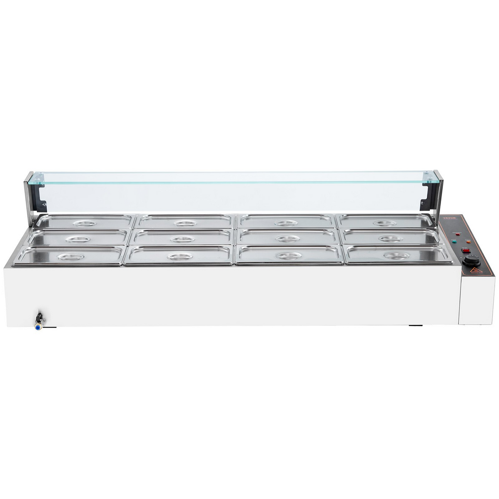 Calentador de alimentos eléctrico comercial VEVOR para mostrador tipo buffet de 12 x 5 cuartos con protector de vidrio