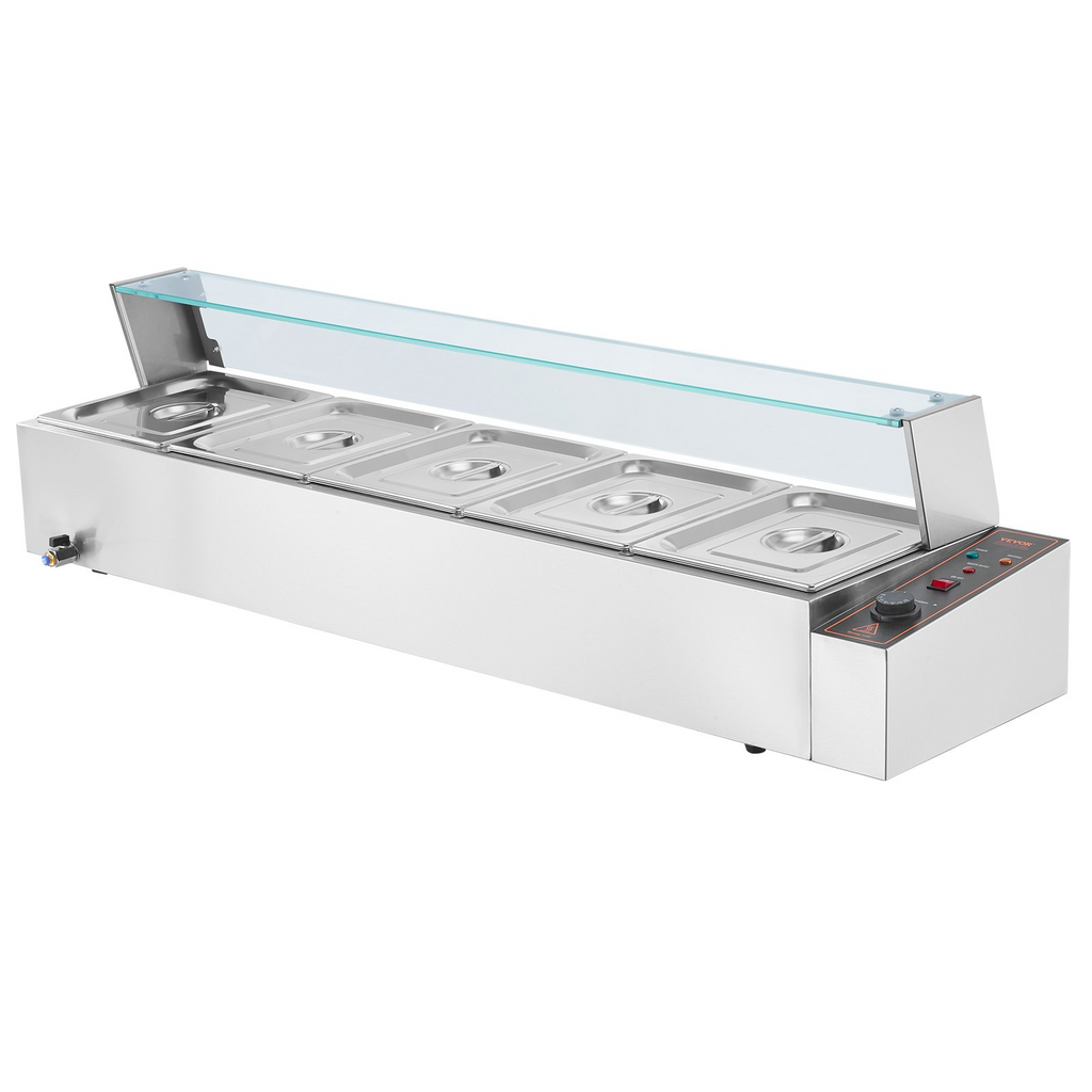 Calentador de alimentos eléctrico comercial VEVOR para mostrador tipo buffet de 5 x 8 cuartos con protector de vidrio