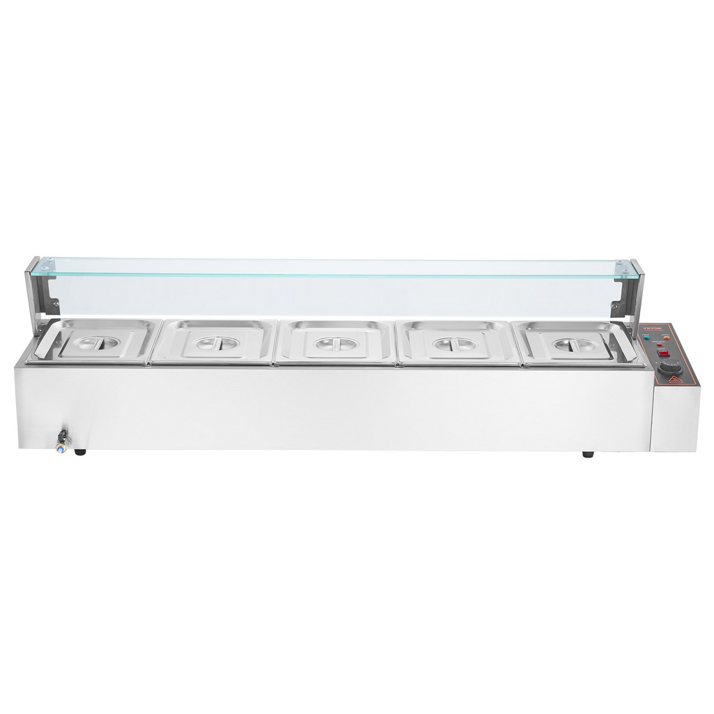 Calentador de alimentos eléctrico comercial VEVOR para mostrador tipo buffet de 5 x 8 cuartos con protector de vidrio