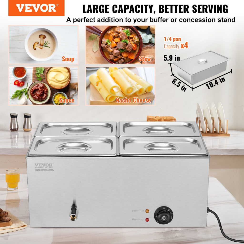 Calentador de alimentos eléctrico comercial VEVOR 4 15,9 qt baño maría