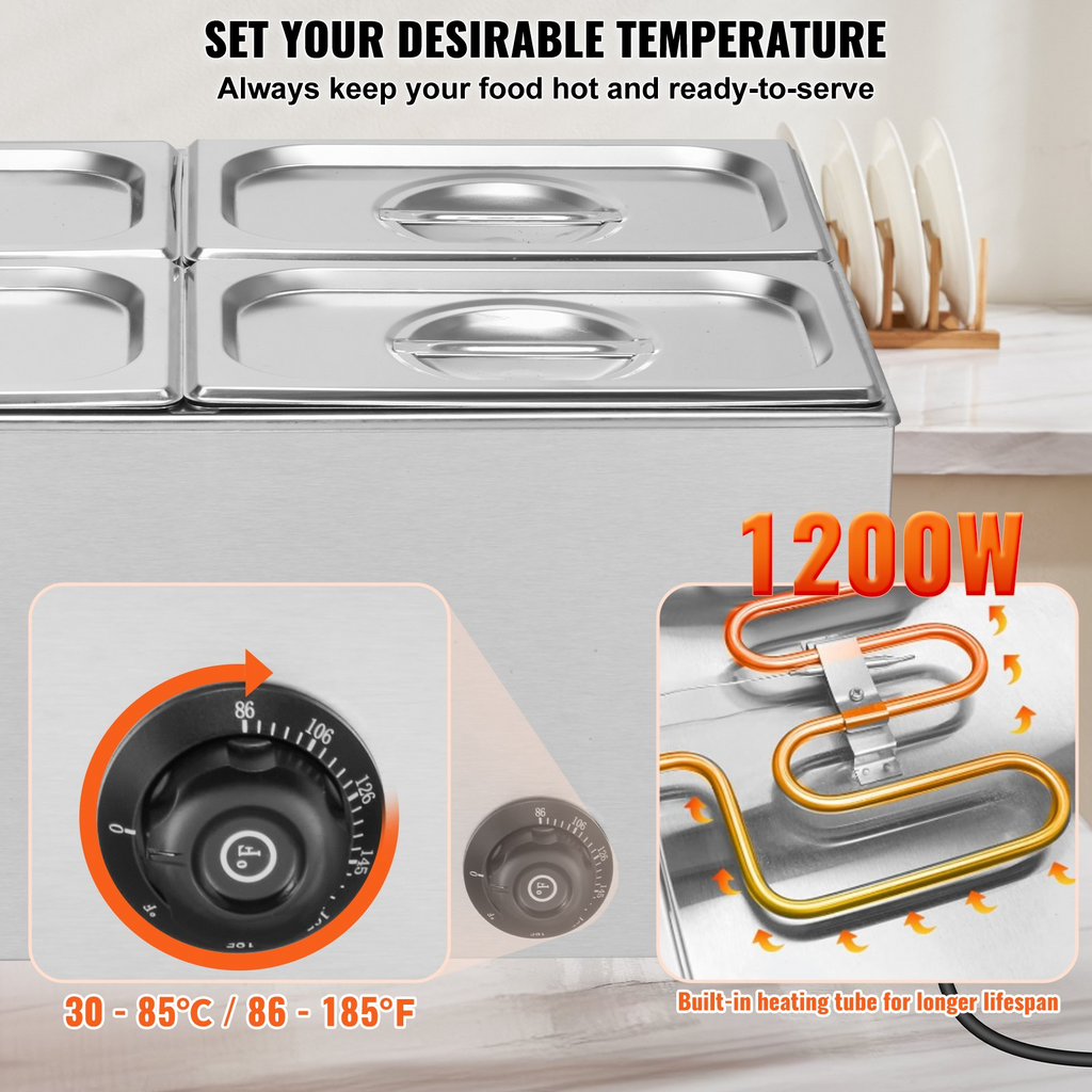 Calentador de alimentos eléctrico comercial VEVOR 4 15,9 qt baño maría