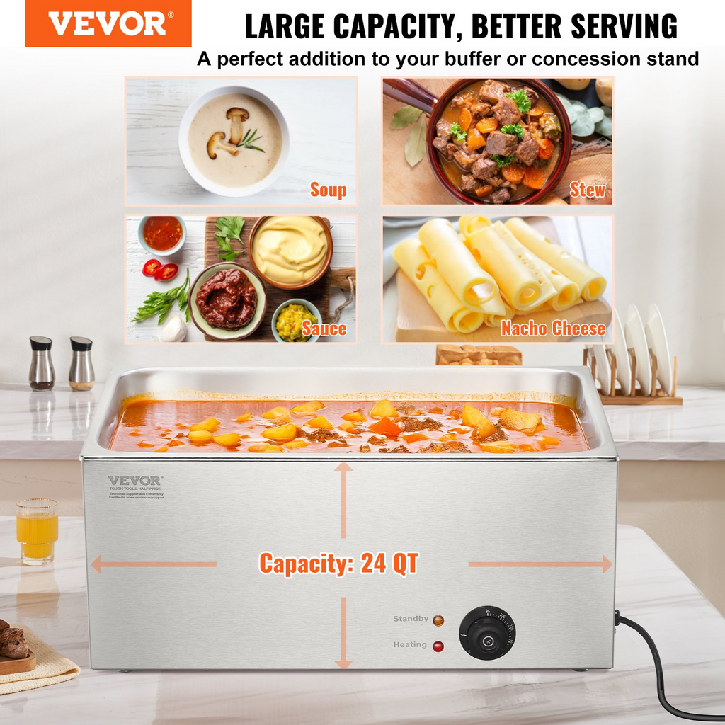 Calentador de alimentos eléctrico comercial VEVOR para encimera 19 cuartos de galón 1200 W