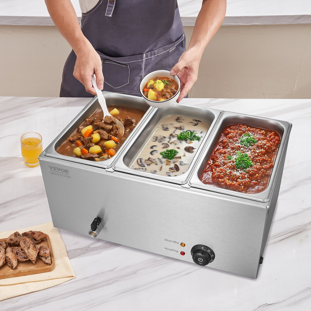 Calentador de alimentos eléctrico comercial VEVOR 3 sartenes 17,4 qt baño maría