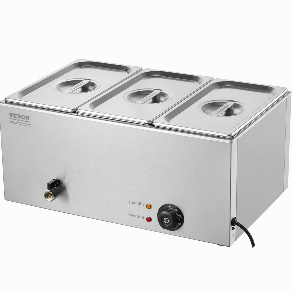 Calentador de alimentos eléctrico comercial VEVOR 3 sartenes 17,4 qt baño maría