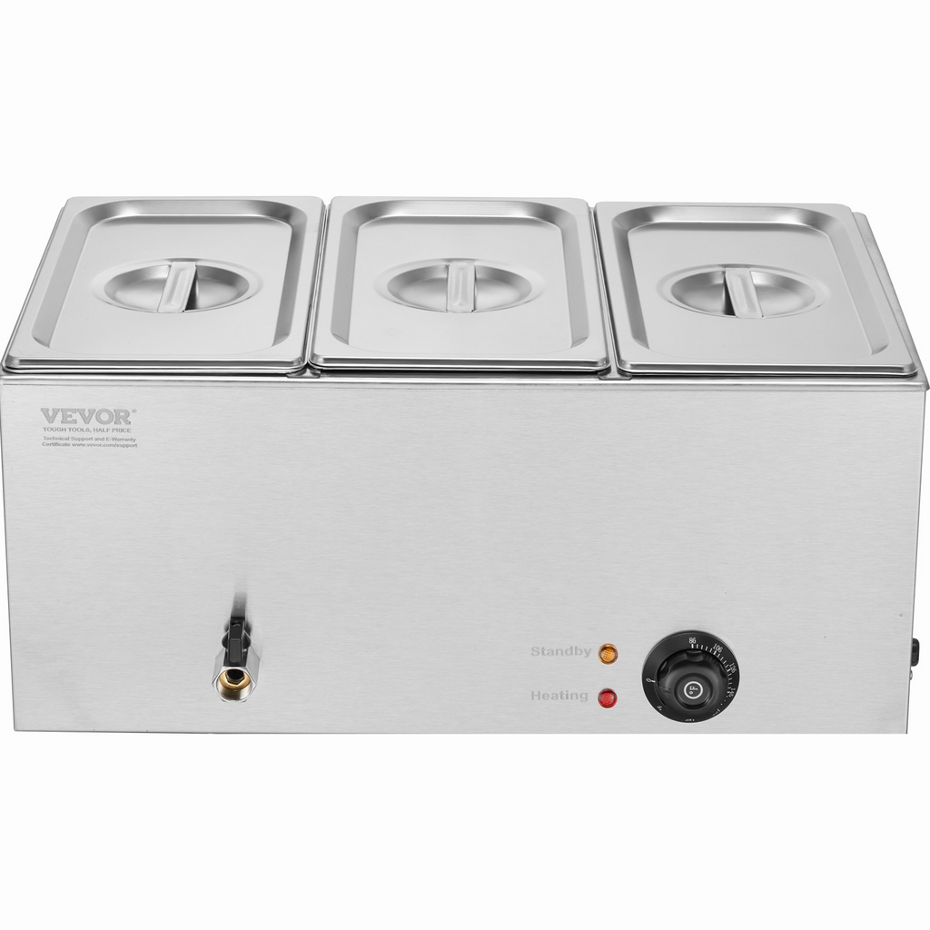 Calentador de alimentos eléctrico comercial VEVOR 3 sartenes 17,4 qt baño maría