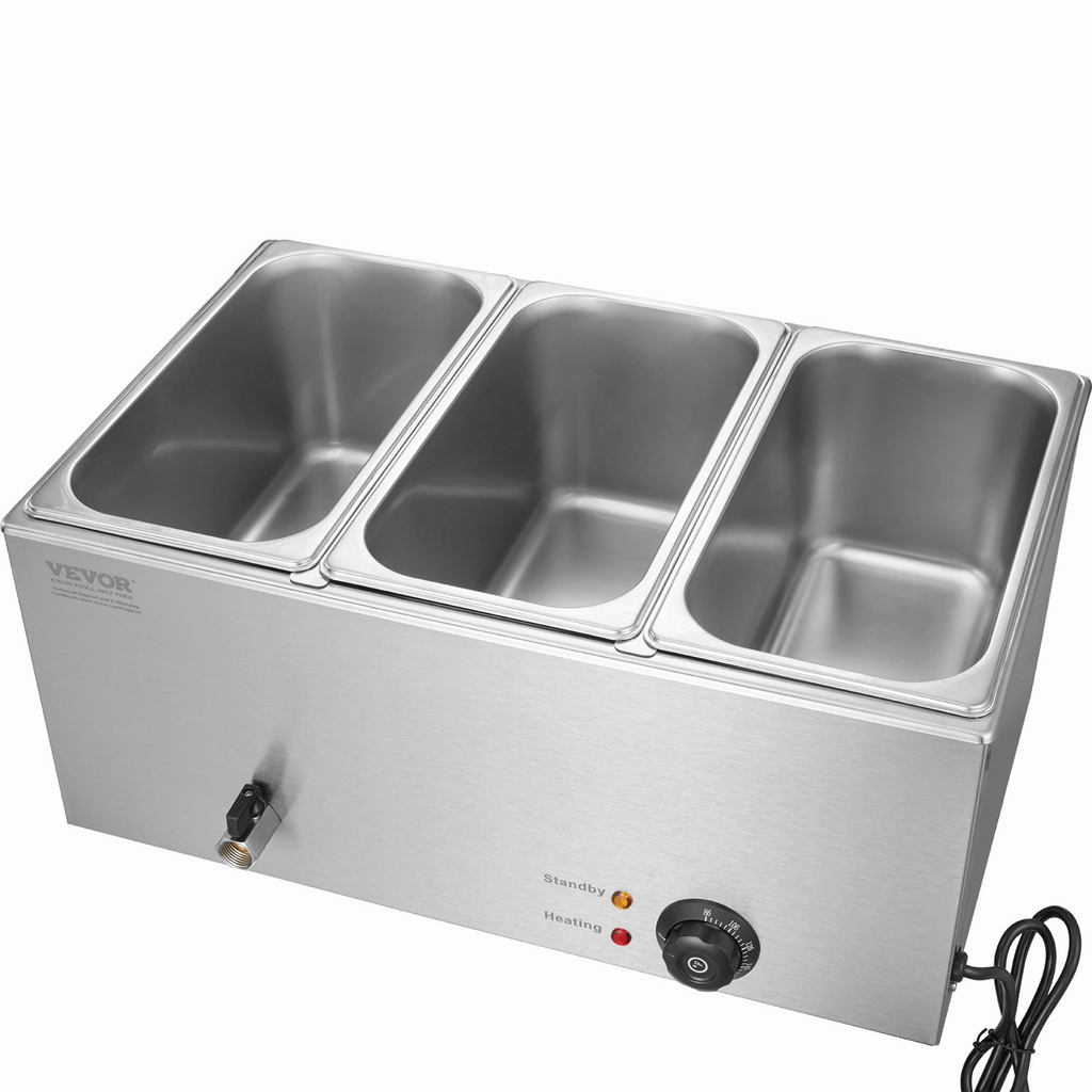 Calentador de alimentos eléctrico comercial VEVOR 3 sartenes 17,4 qt baño maría