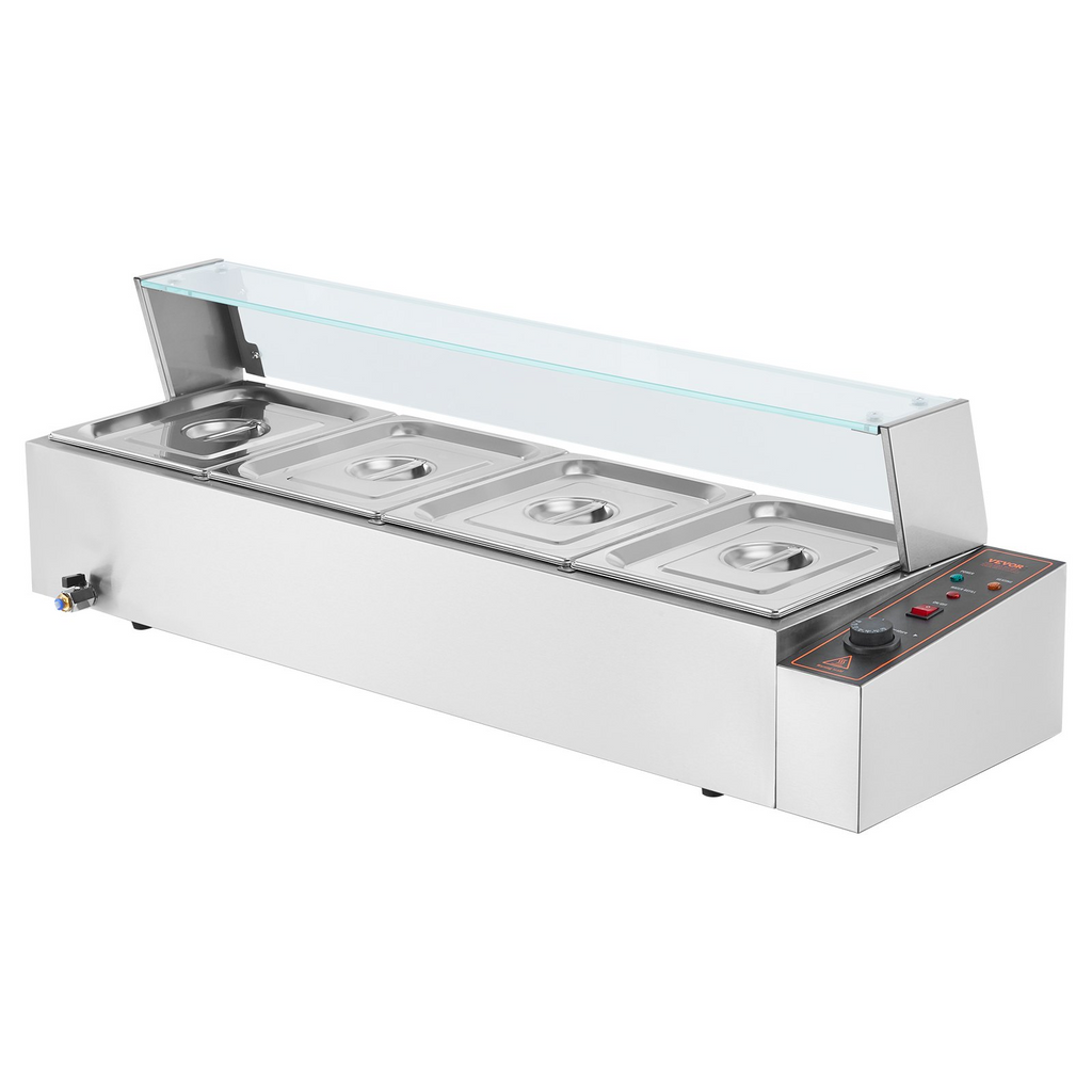 Calentador de alimentos eléctrico comercial VEVOR para mostrador tipo buffet de 4 x 8 cuartos con protector de vidrio