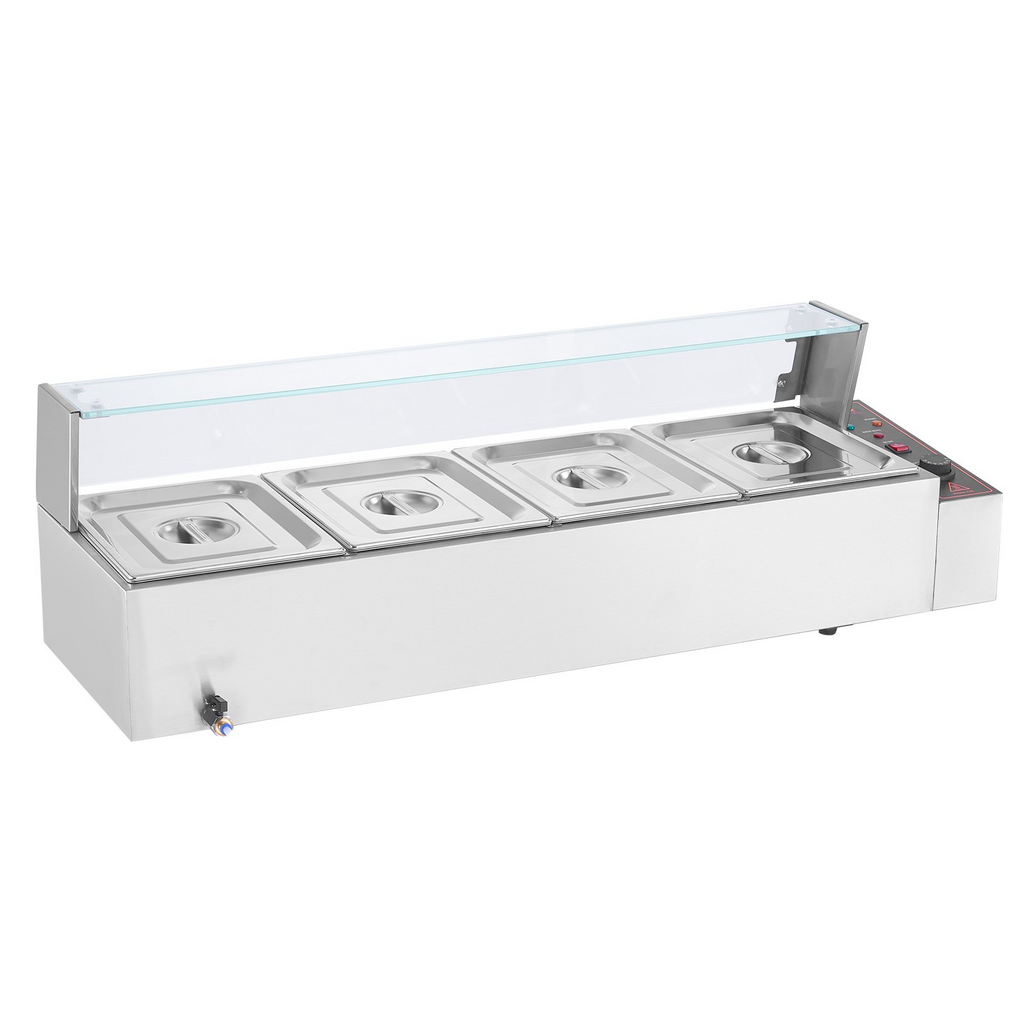 Calentador de alimentos eléctrico comercial VEVOR para mostrador tipo buffet de 4 x 8 cuartos con protector de vidrio