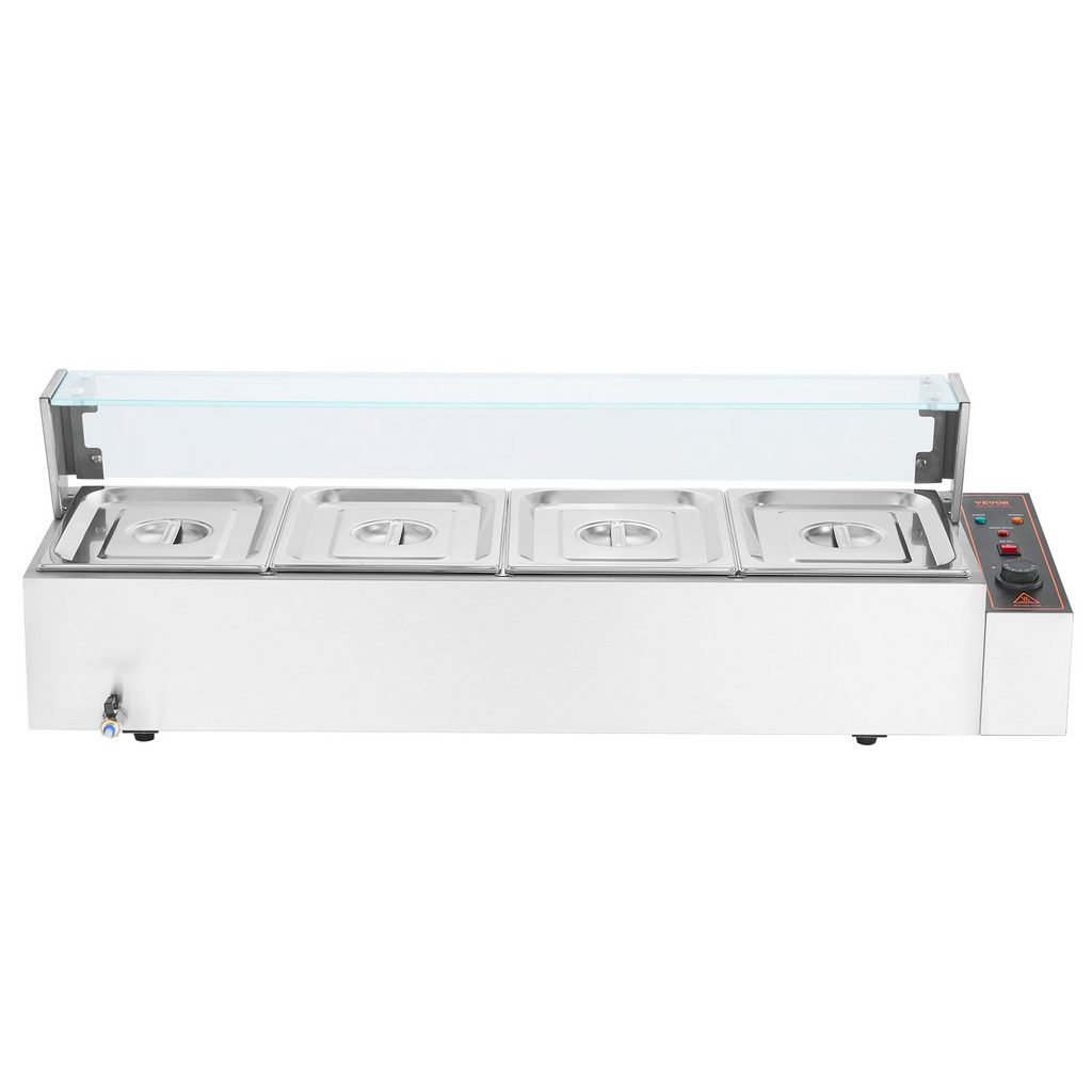 Calentador de alimentos eléctrico comercial VEVOR para mostrador tipo buffet de 4 x 8 cuartos con protector de vidrio