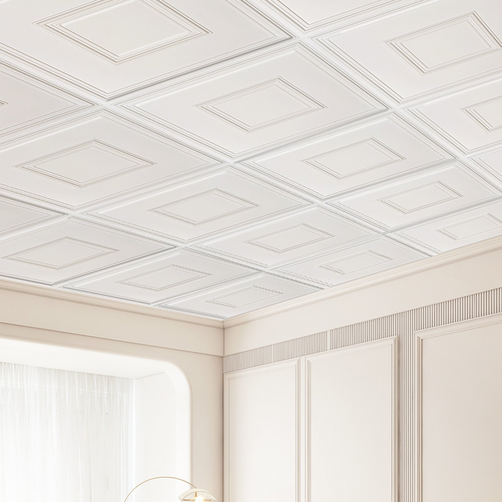 Paneles de techo VEVOR paquete de 12, 24 x 24 pulgadas PVC fácil instalación diseño geométrico blanco