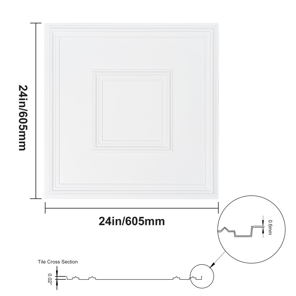 Paneles de techo VEVOR paquete de 12, 24 x 24 pulgadas PVC fácil instalación diseño geométrico blanco