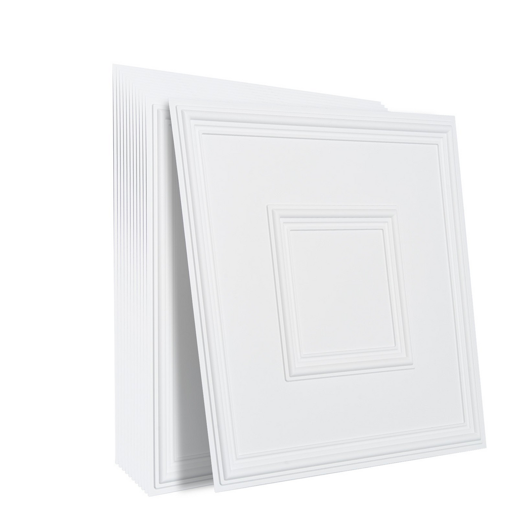 Paneles de techo VEVOR paquete de 12, 24 x 24 pulgadas PVC fácil instalación diseño geométrico blanco