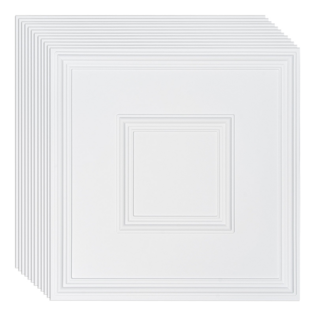 Paneles de techo VEVOR paquete de 12, 24 x 24 pulgadas PVC fácil instalación diseño geométrico blanco