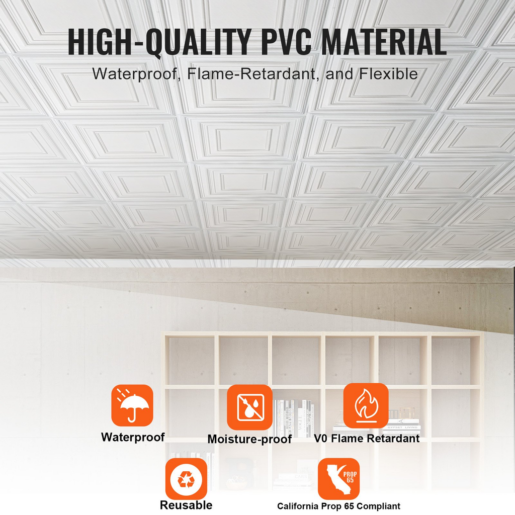 Paneles de techo VEVOR paquete de 12 24 x 24 pulgadas PVC fácil instalación
