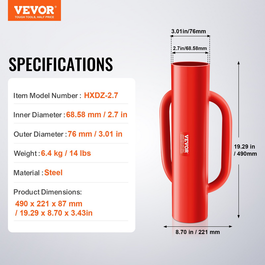 VEVOR - Instalador de postes para cercas con asas diámetro interior de 2,7 in para postes en T