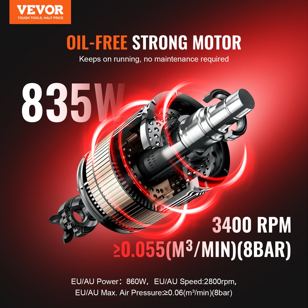 Compresor de aire VEVOR compacto portátil sin aceite 2 galones 8 bar
