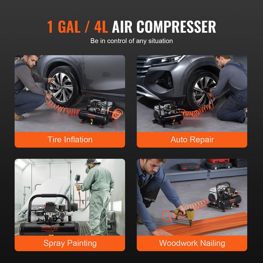 Compresor de aire VEVOR compacto portátil sin aceite 1 galón 90 PSI