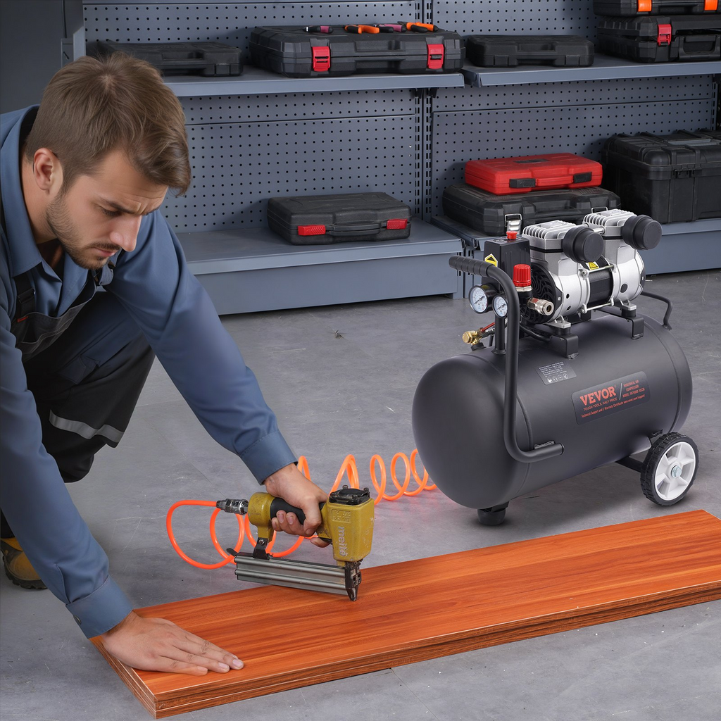 Compresor de aire VEVOR compacto portátil sin aceite 8 galones 90 PSI