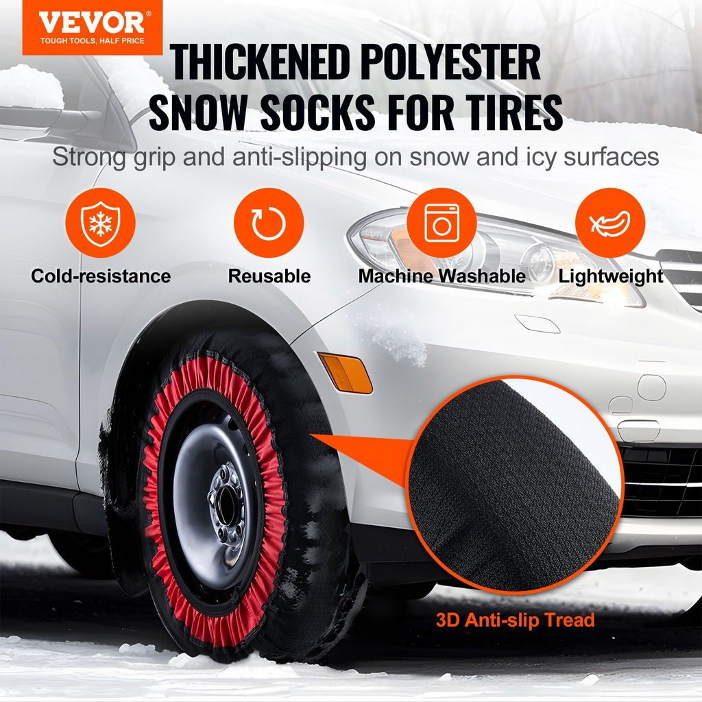 VEVOR 2 pares de calcetines de nieve gruesos para neumáticos cubierta de neumáticos con tracción para nieve