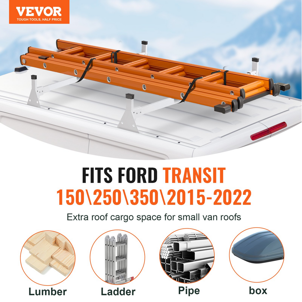 Portaequipajes de techo para furgonetas con escalera para remolque VEVOR para Ford Transit 150 250 350 2015-2022