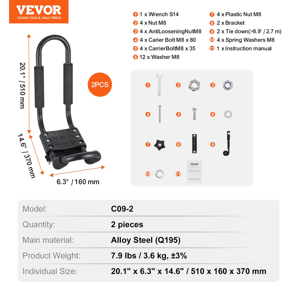 VEVOR Portaequipajes de techo para kayak 2 pares portaequipajes de techo blando para kayak tabla de surf coche SUV