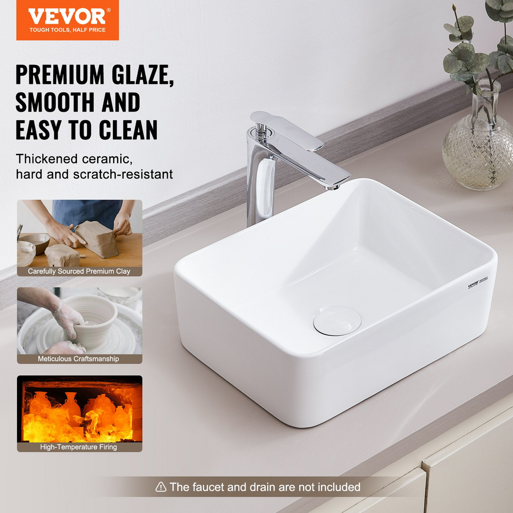 Lavabo de cerámica moderno VEVOR de 16" x 12" para baño