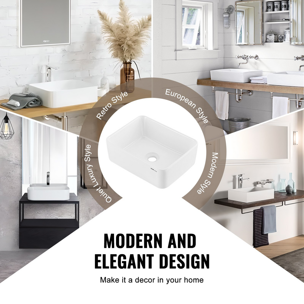 Lavabo de cerámica moderno VEVOR de 16" x 12" para baño