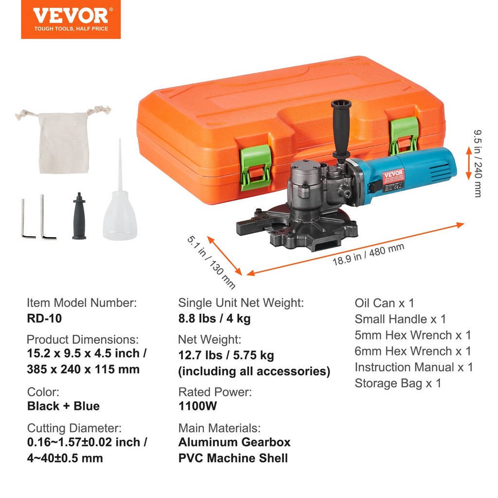 Cortadora de varillas de refuerzo eléctrica VEVOR de 1100 W que corta hasta 3/2 in (4-40 mm)