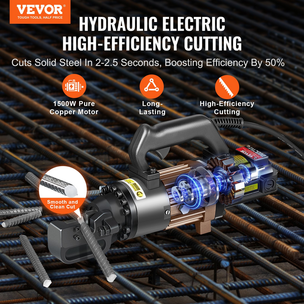 Cortadora de varillas de refuerzo hidráulica eléctrica VEVOR de 1500 W que corta hasta 7/8 pulgadas