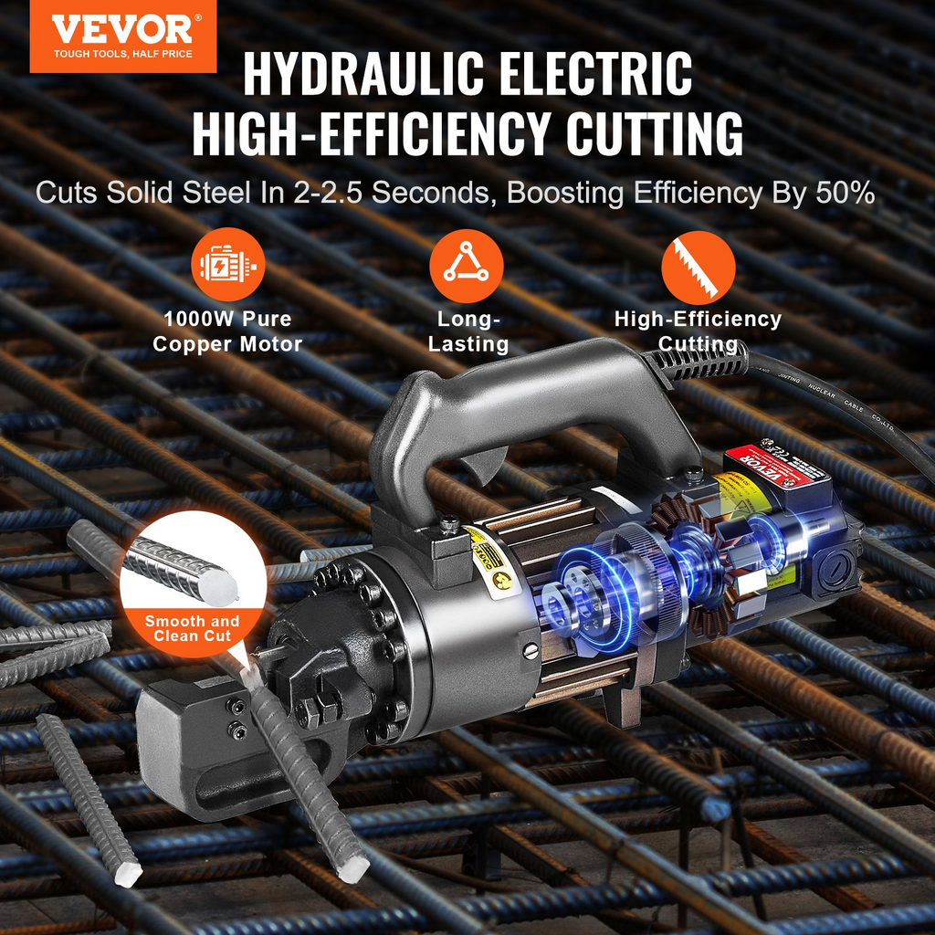 Cortadora de varillas de refuerzo hidráulica eléctrica VEVOR de 1000 W que corta hasta 3/4 de pulgada