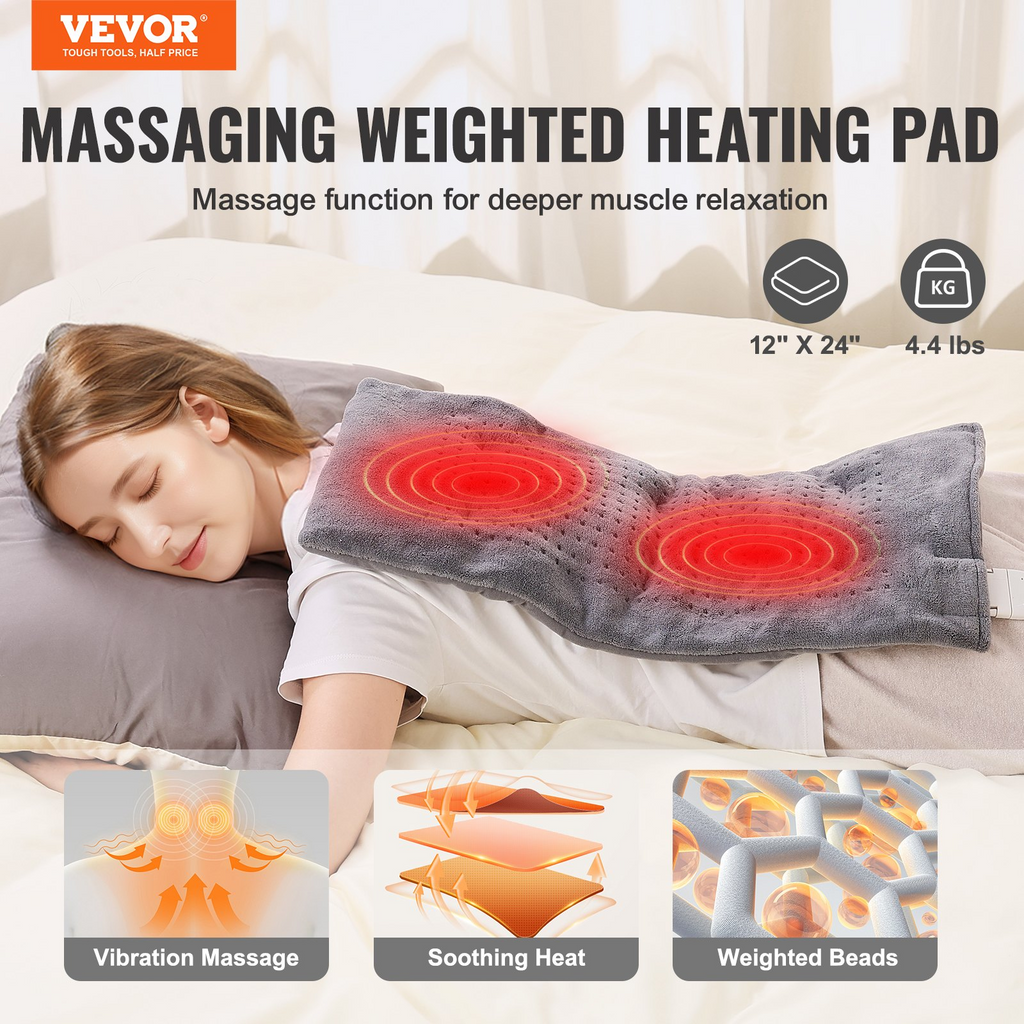 Almohadilla térmica con peso y masajeador VEVOR con vibraciones térmicas de 12 x 24 pulgadas y 4,4 libras para la espalda