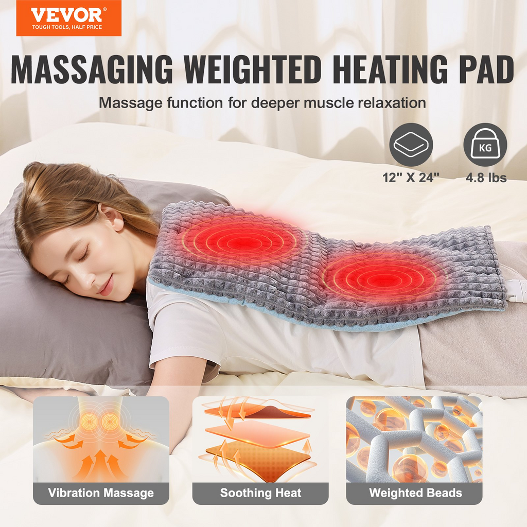 Almohadilla térmica con peso y masaje VEVOR con vibraciones de calor de 30 x 60 cm y 2,2 kg para la espalda