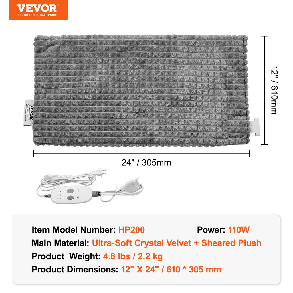 Almohadilla térmica con peso y masaje VEVOR con vibraciones de calor de 30 x 60 cm y 2,2 kg para la espalda