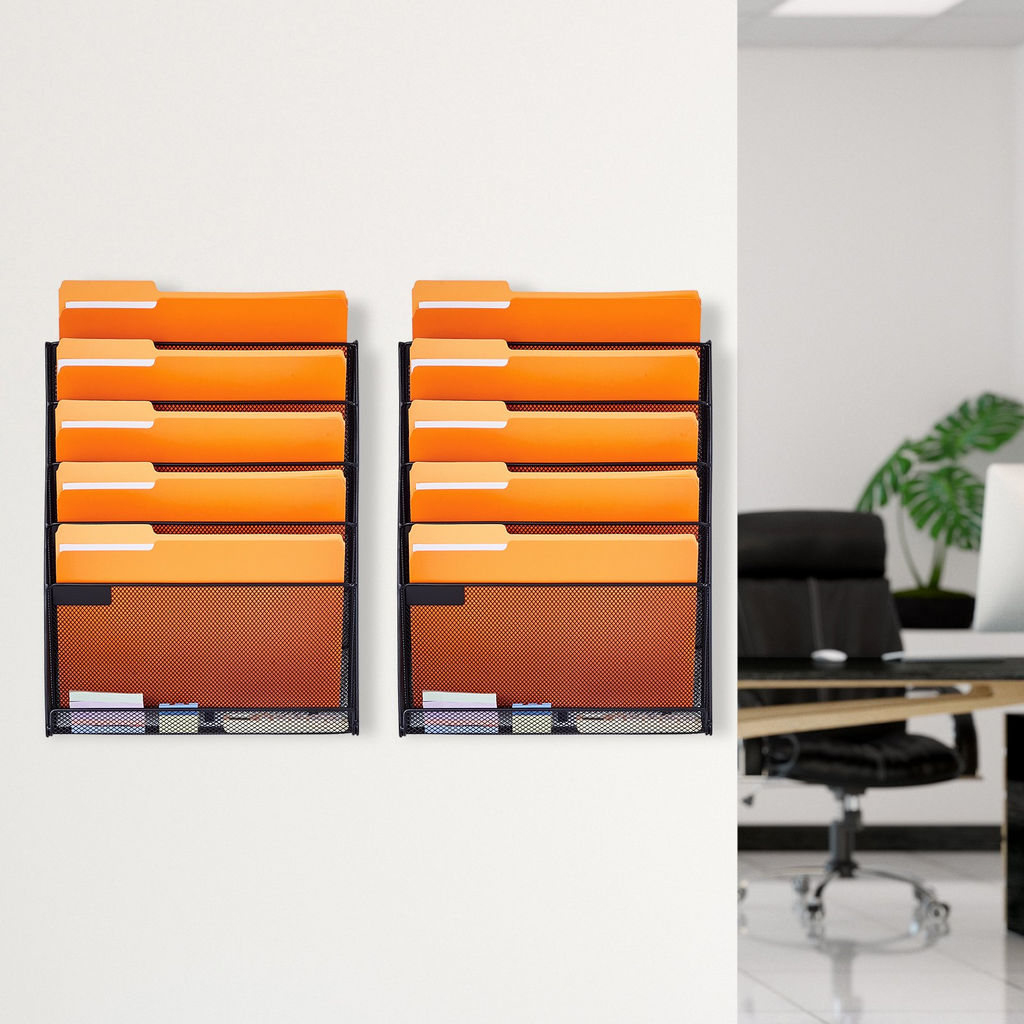VEVOR - Estante de pared para archivos, soporte de malla para archivadores, 2 piezas, 6 bolsillos, para oficina y escuela