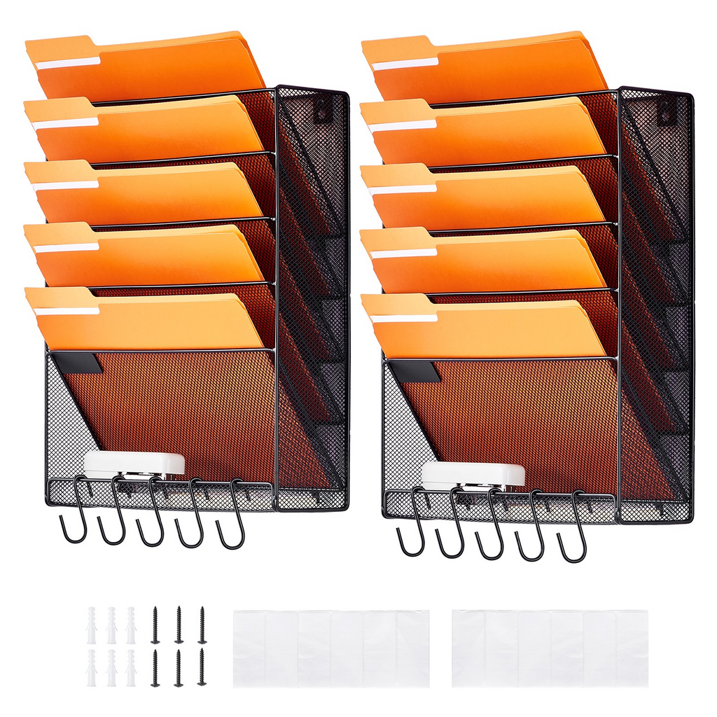 VEVOR - Estante de pared para archivos, soporte de malla para archivadores, 2 piezas, 6 bolsillos, para oficina y escuela