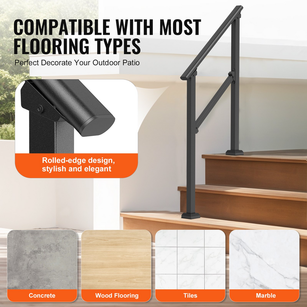 VEVOR 2 PCS 2-3 Pasamanos para Exteriores para Personas Mayores Porche Terraza Tubo Cuadrado Negro