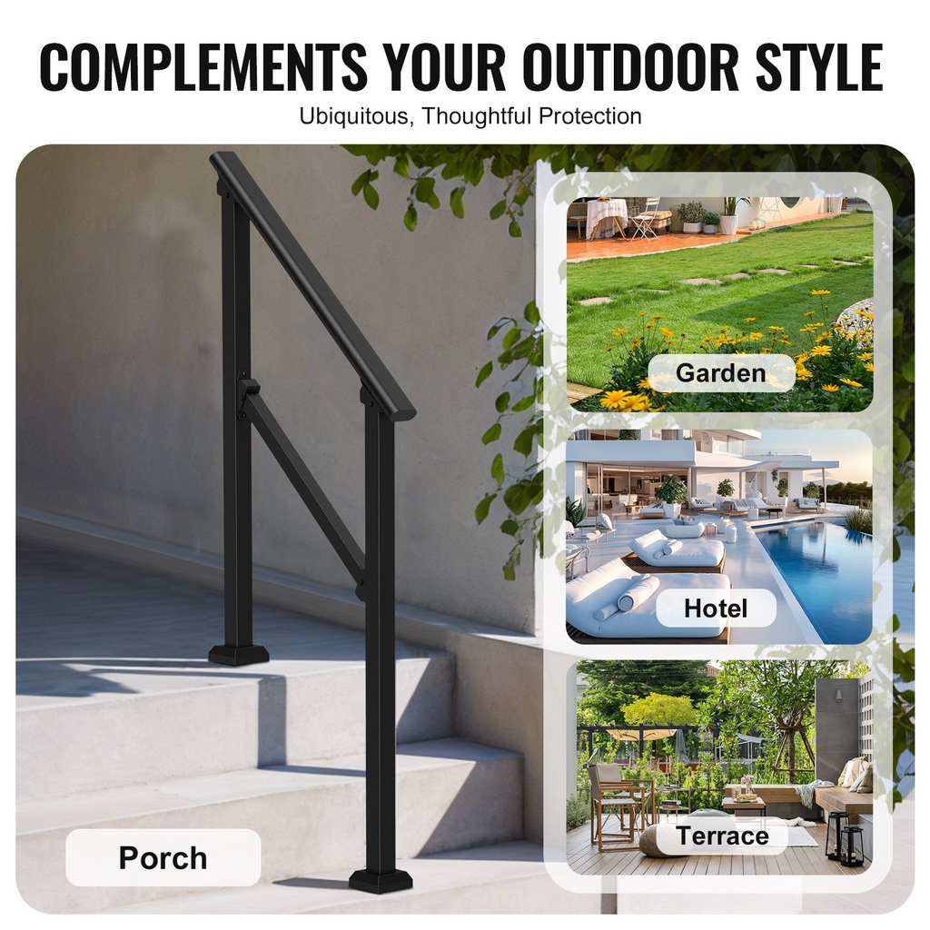 VEVOR 2 PCS 2-3 Pasamanos para Exteriores para Personas Mayores Porche Terraza Tubo Cuadrado Negro