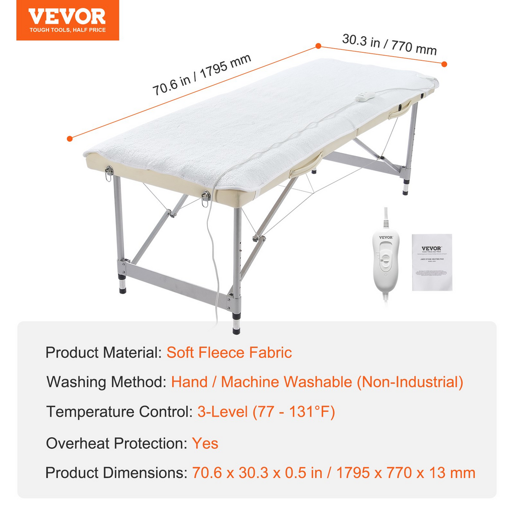 Almohadilla térmica para camilla de masaje VEVOR,calentador de cama de masaje SPA de vellón de 71" x 30"
