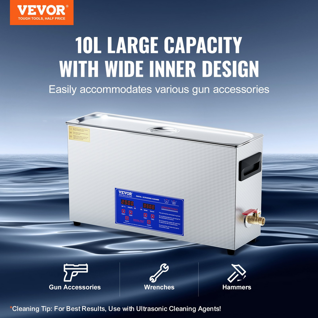 Limpiador ultrasónico de armas VEVOR de 10 l de 300 W con temporizador y calentador