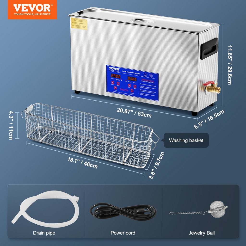 Limpiador ultrasónico de armas VEVOR de 10 l de 300 W con temporizador y calentador