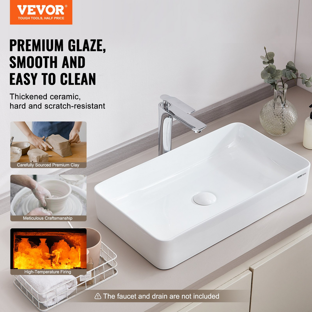 Lavabo de cerámica moderno VEVOR de 24" x 13,8" para baño encimera color blanco